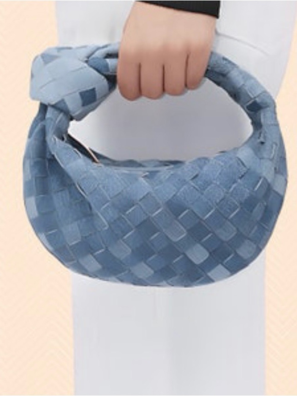 Woven Hobo Handbag in Light Blue